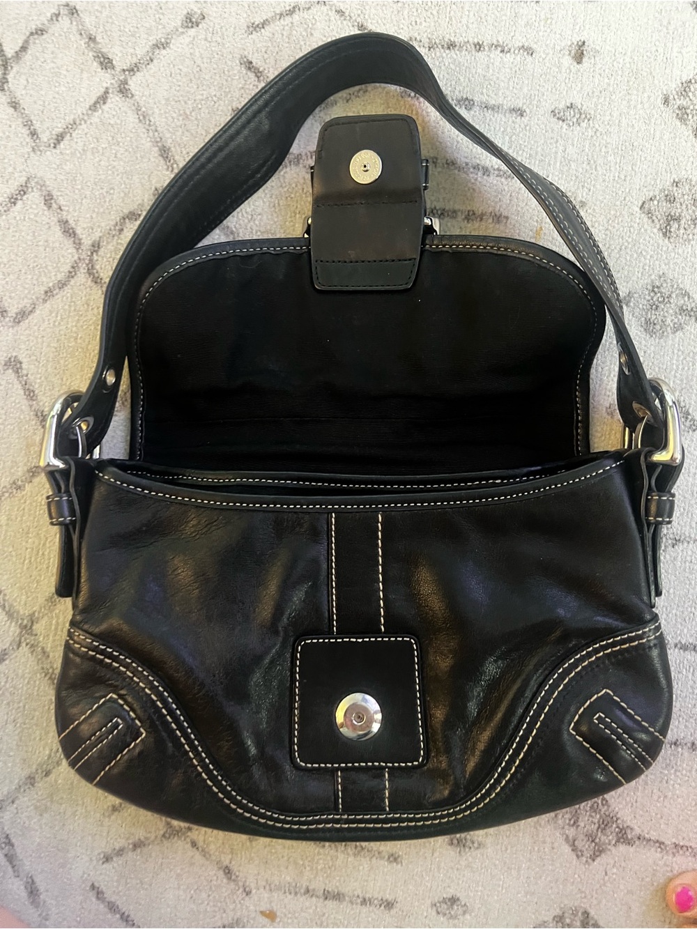 Coach Black Leather Shoulder Bag with Silver Buckle - Picture 5 of 5